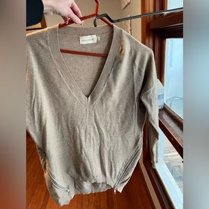 Nordstrom dreamers light brown v neck sweater with side zips XS